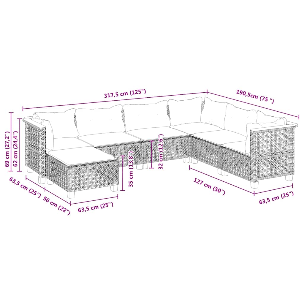 7-delige Loungeset met kussens poly rattan beige is nu te koop bij PeponiXL, paradijselijk wonen!