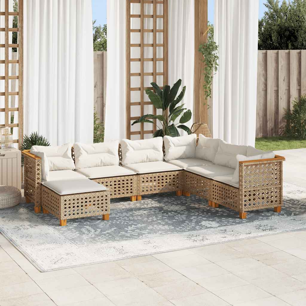 7-delige Loungeset met kussens poly rattan beige is nu te koop bij PeponiXL, paradijselijk wonen!