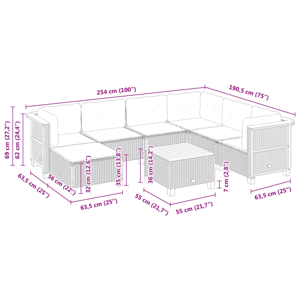 8-delige Loungeset met kussens poly rattan zwart is nu te koop bij PeponiXL, paradijselijk wonen!