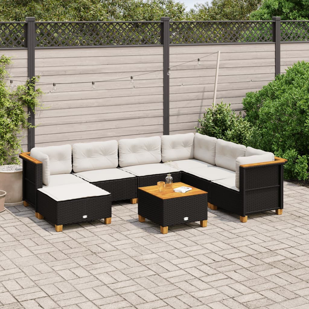 8-delige Loungeset met kussens poly rattan zwart is nu te koop bij PeponiXL, paradijselijk wonen!