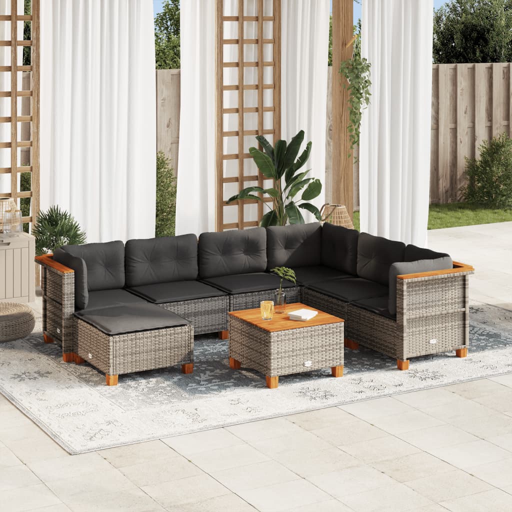 8-delige Loungeset met kussens poly rattan grijs is nu te koop bij PeponiXL, paradijselijk wonen!