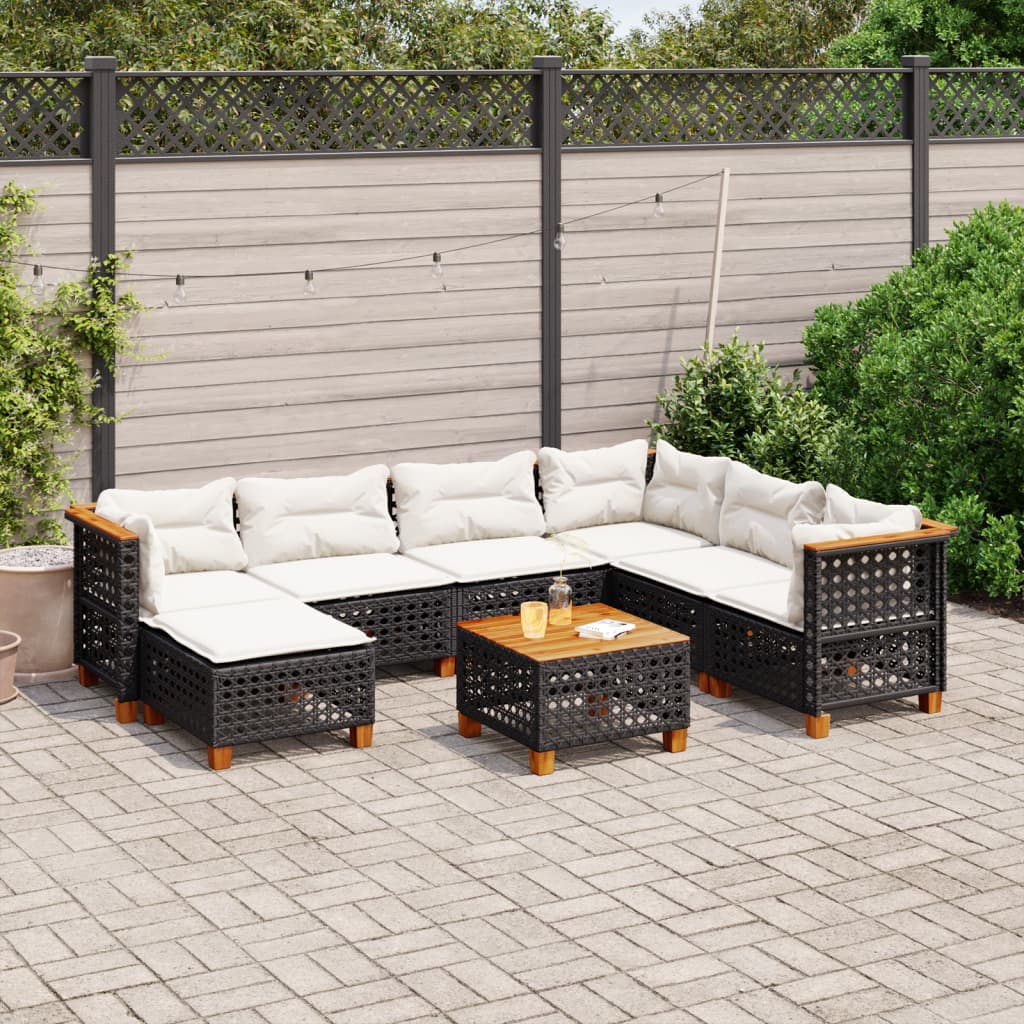 8-delige Loungeset met kussens poly rattan zwart is nu te koop bij PeponiXL, paradijselijk wonen!