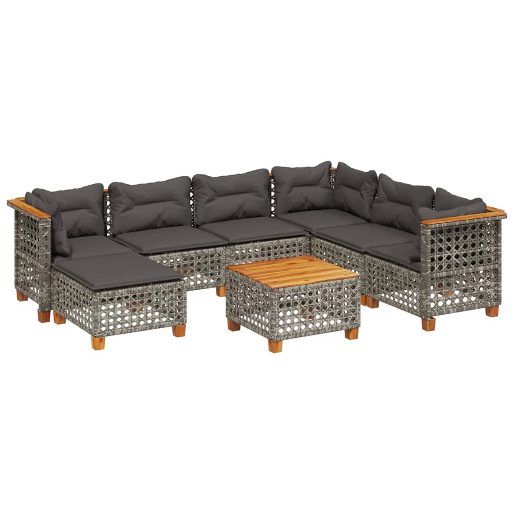 8-delige Loungeset met kussens poly rattan grijs is nu te koop bij PeponiXL, paradijselijk wonen!