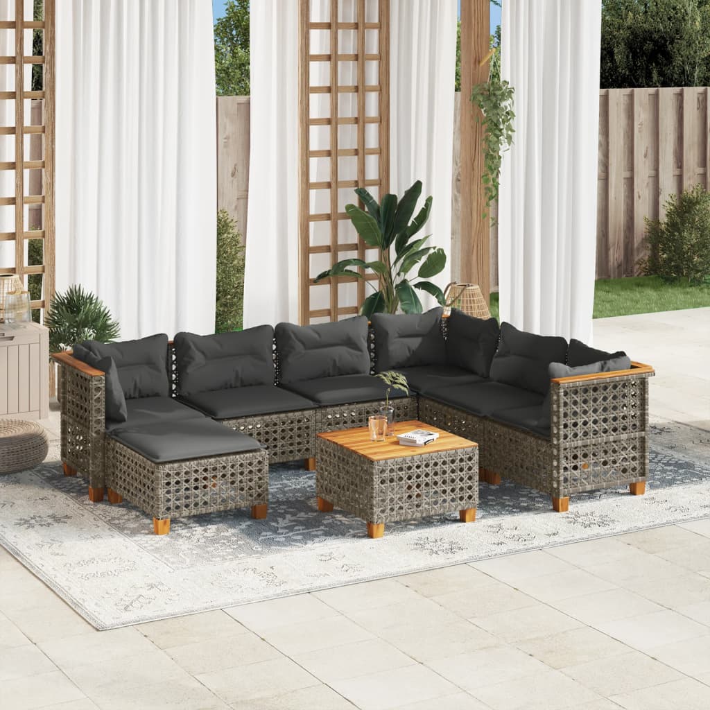 8-delige Loungeset met kussens poly rattan grijs is nu te koop bij PeponiXL, paradijselijk wonen!