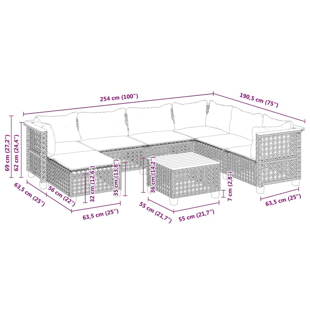 8-delige Loungeset met kussens poly rattan beige is nu te koop bij PeponiXL, paradijselijk wonen!