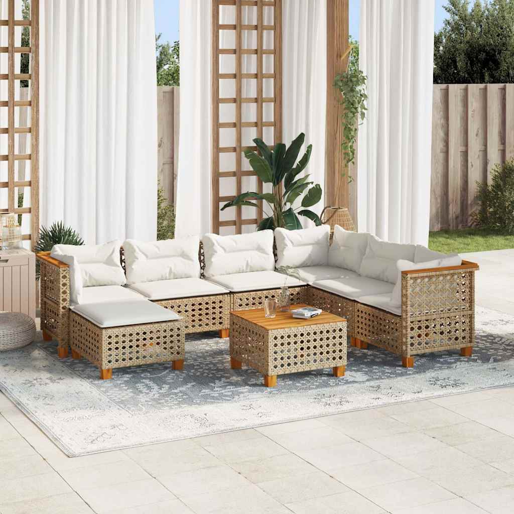 8-delige Loungeset met kussens poly rattan beige is nu te koop bij PeponiXL, paradijselijk wonen!