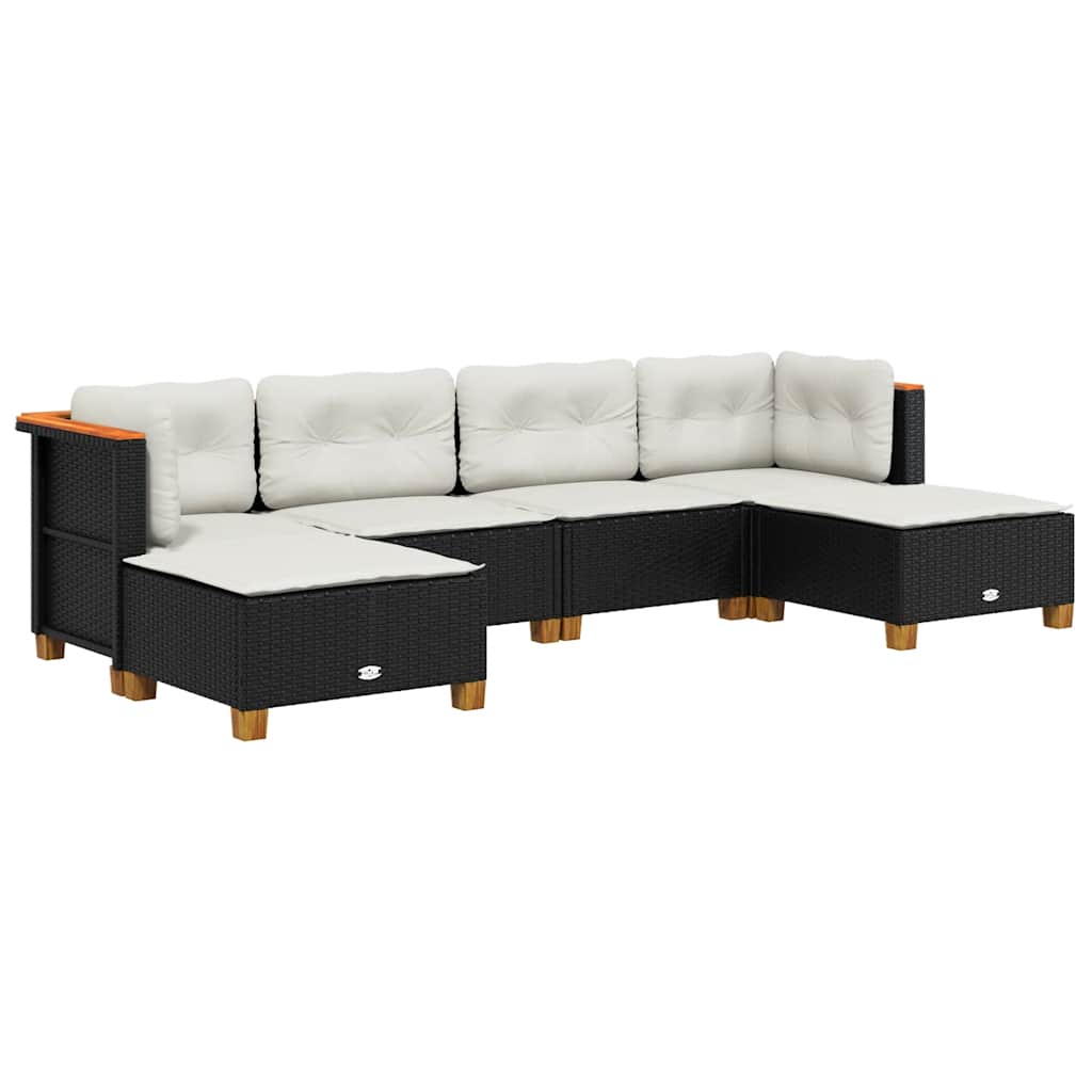 6-delige Loungeset met kussens poly rattan zwart is nu te koop bij PeponiXL, paradijselijk wonen!