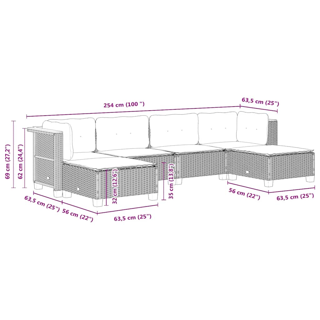 6-delige Loungeset met kussens poly rattan zwart is nu te koop bij PeponiXL, paradijselijk wonen!