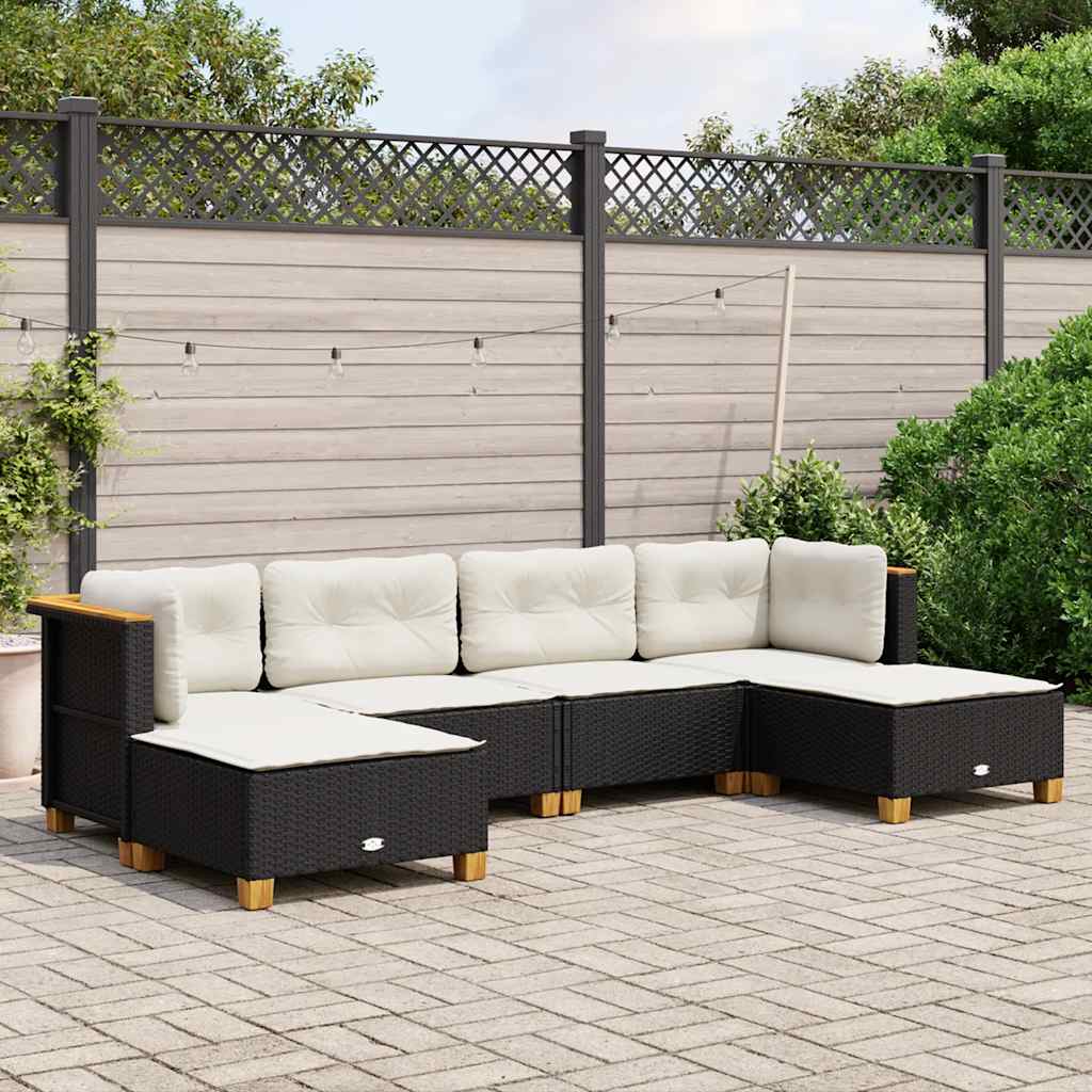 6-delige Loungeset met kussens poly rattan zwart is nu te koop bij PeponiXL, paradijselijk wonen!