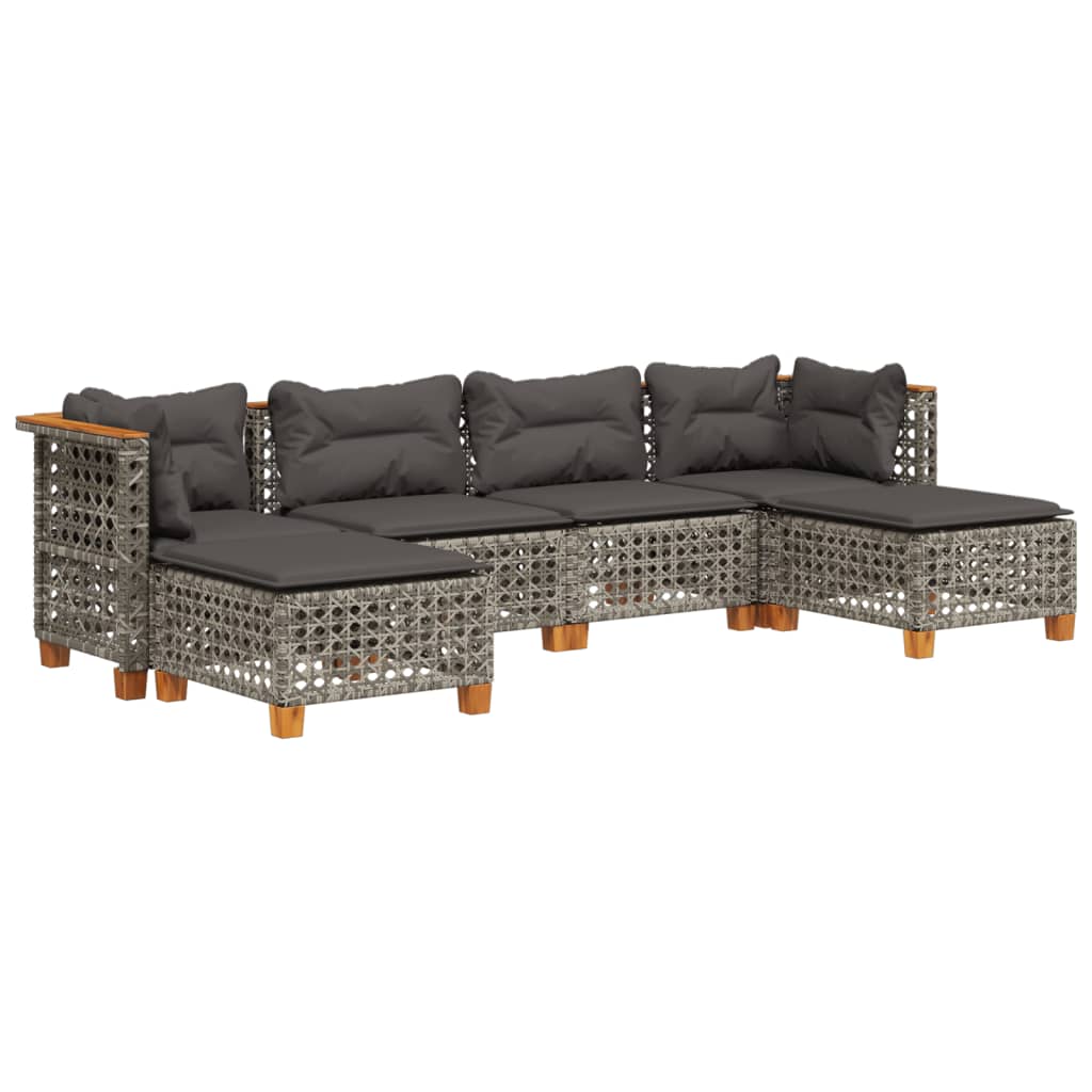 6-delige Loungeset met kussens poly rattan grijs is nu te koop bij PeponiXL, paradijselijk wonen!