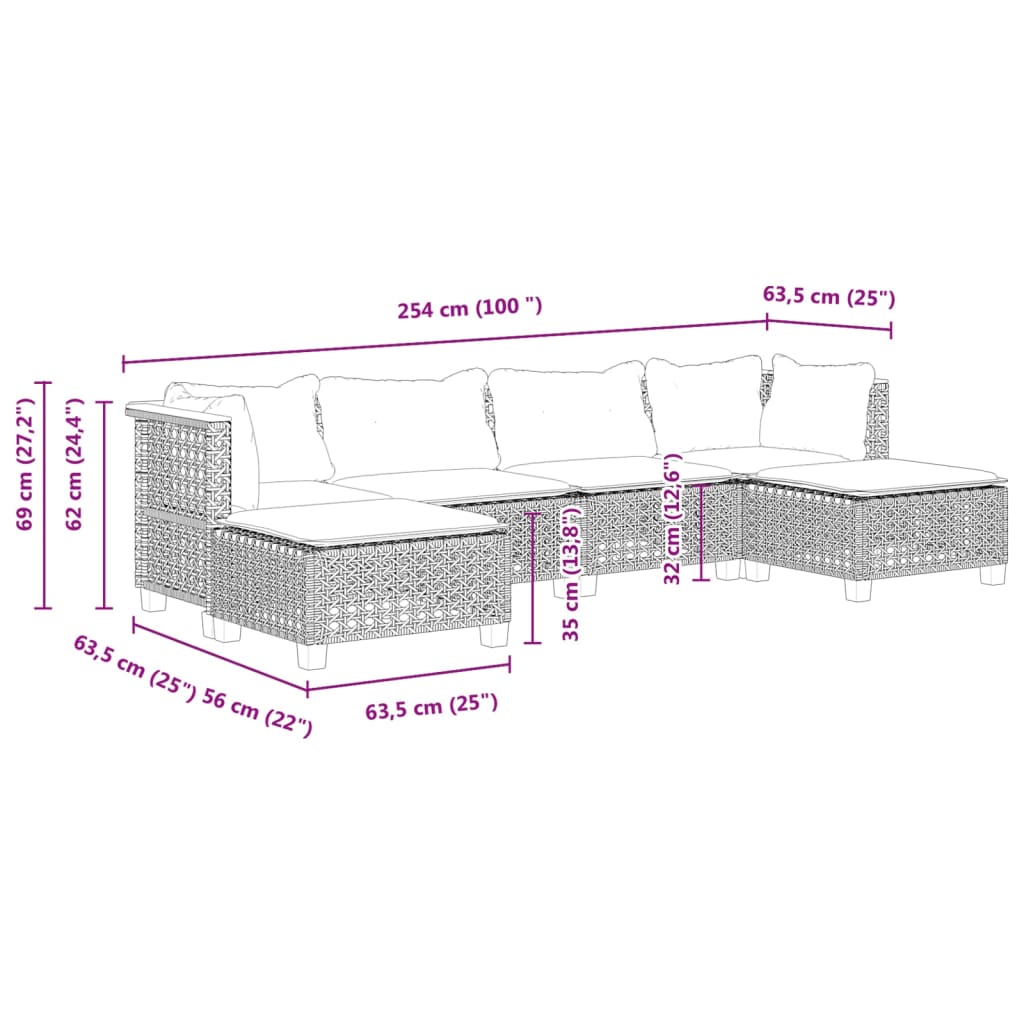 6-delige Loungeset met kussens poly rattan grijs is nu te koop bij PeponiXL, paradijselijk wonen!