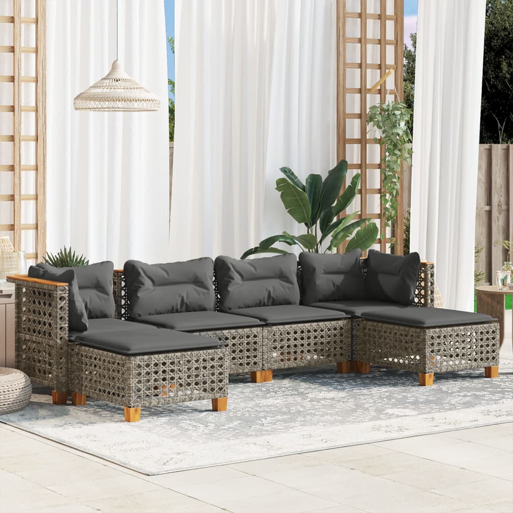 6-delige Loungeset met kussens poly rattan grijs is nu te koop bij PeponiXL, paradijselijk wonen!