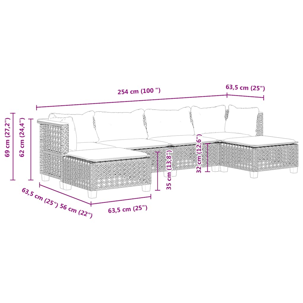 6-delige Loungeset met kussens poly rattan beige is nu te koop bij PeponiXL, paradijselijk wonen!