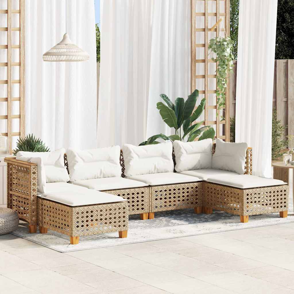 6-delige Loungeset met kussens poly rattan beige is nu te koop bij PeponiXL, paradijselijk wonen!