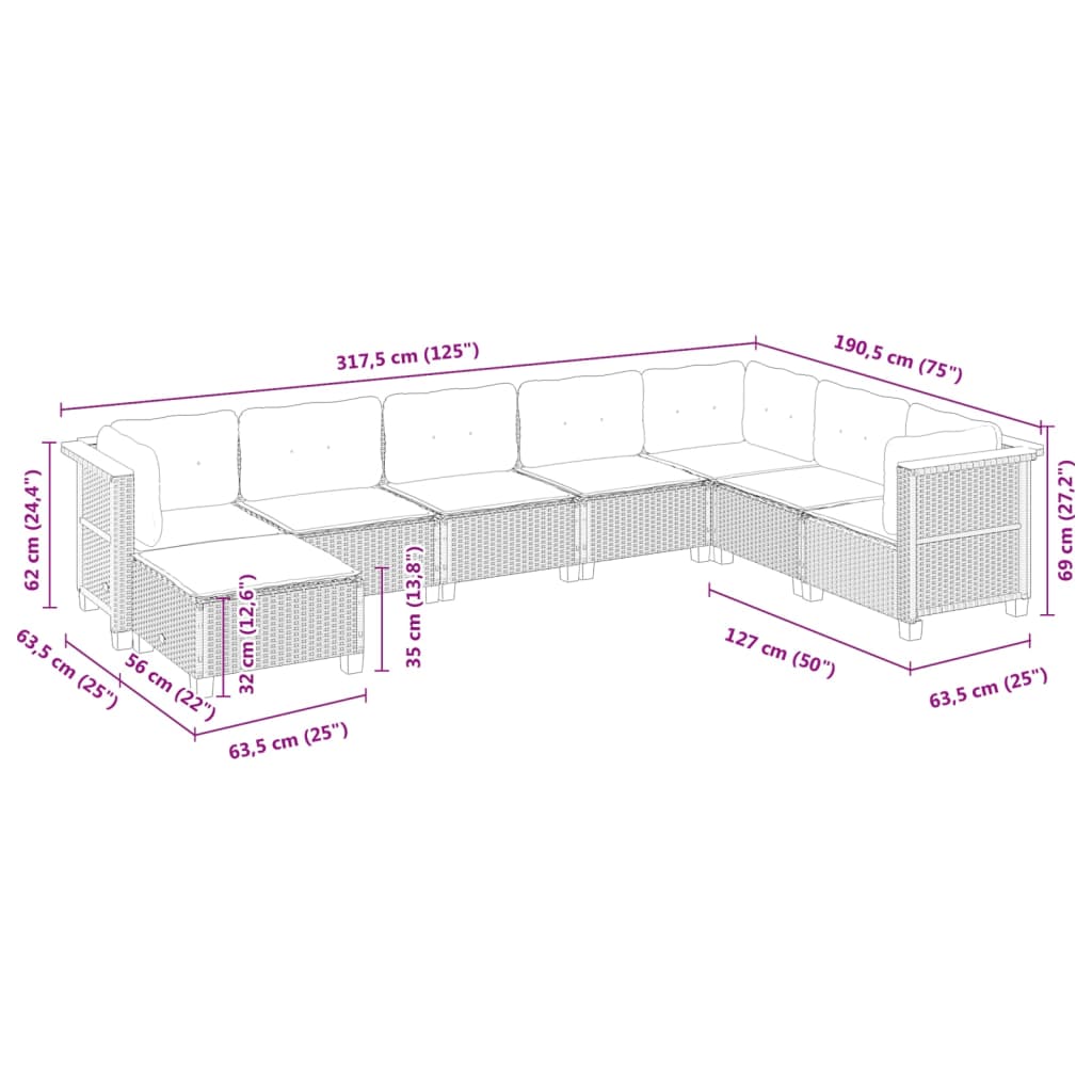 8-delige Loungeset met kussens poly rattan grijs is nu te koop bij PeponiXL, paradijselijk wonen!
