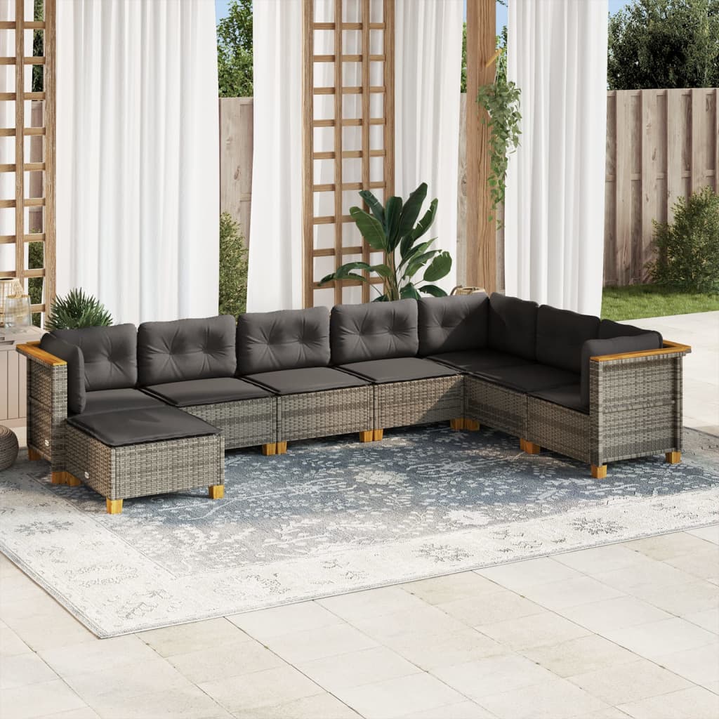 8-delige Loungeset met kussens poly rattan grijs is nu te koop bij PeponiXL, paradijselijk wonen!