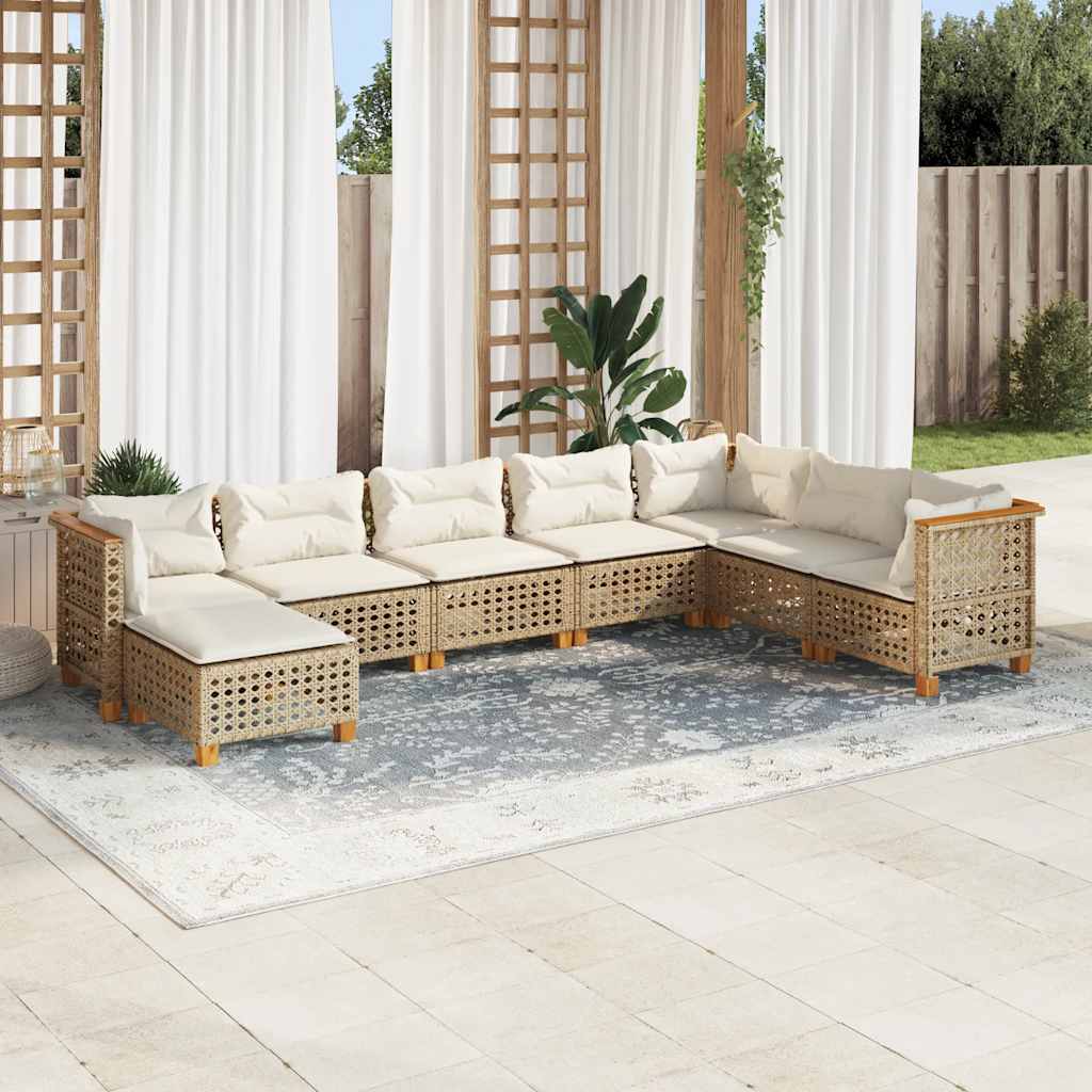 8-delige Loungeset met kussens poly rattan beige is nu te koop bij PeponiXL, paradijselijk wonen!