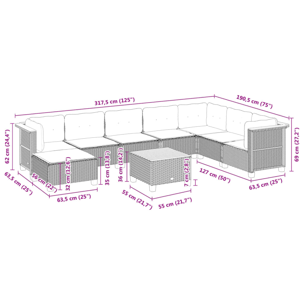 9-delige Loungeset met kussens poly rattan zwart is nu te koop bij PeponiXL, paradijselijk wonen!