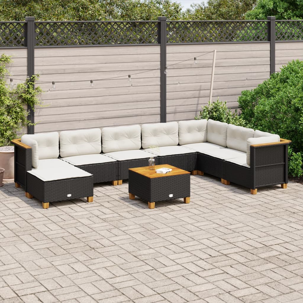 9-delige Loungeset met kussens poly rattan zwart is nu te koop bij PeponiXL, paradijselijk wonen!
