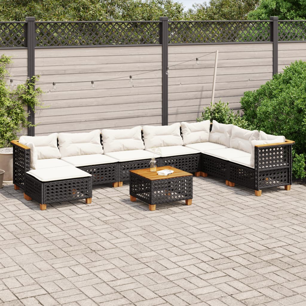 9-delige Loungeset met kussens poly rattan zwart is nu te koop bij PeponiXL, paradijselijk wonen!