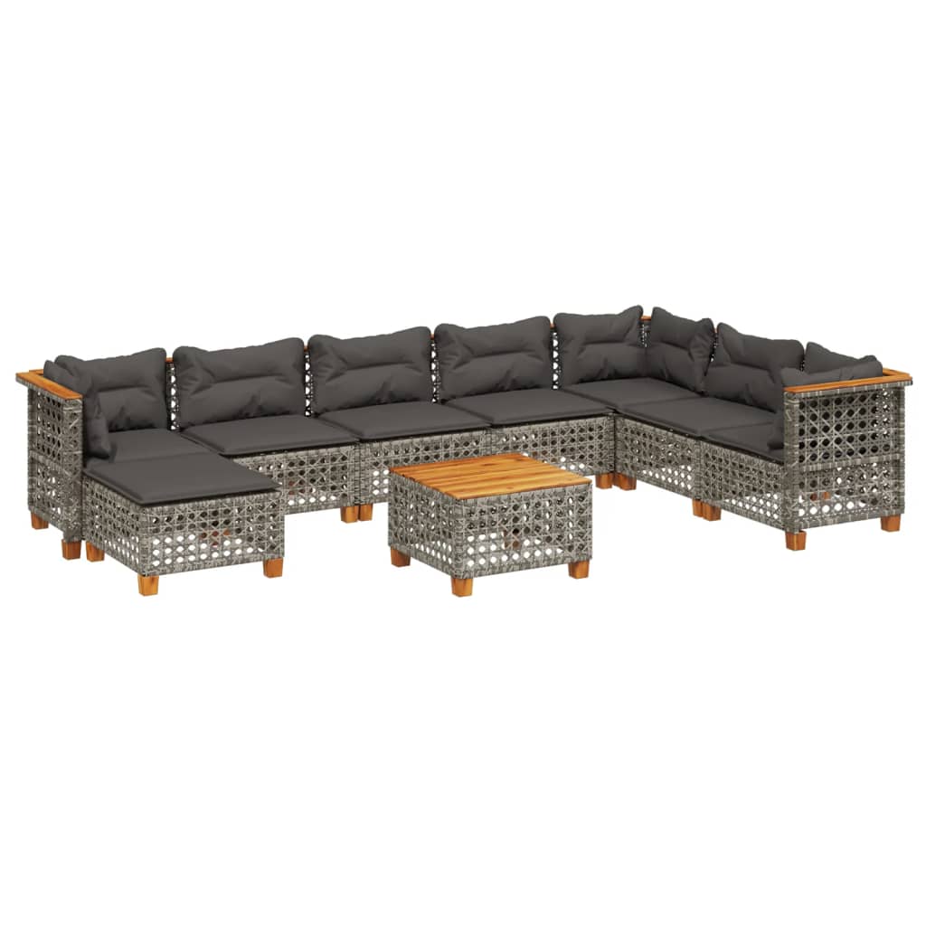 9-delige Loungeset met kussens poly rattan grijs is nu te koop bij PeponiXL, paradijselijk wonen!