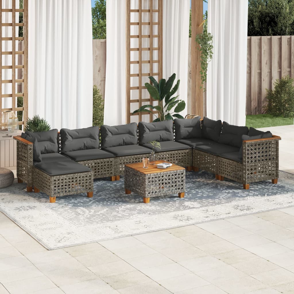 9-delige Loungeset met kussens poly rattan grijs is nu te koop bij PeponiXL, paradijselijk wonen!