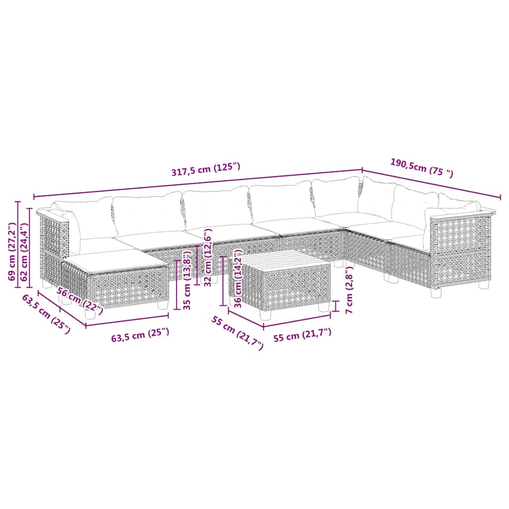 9-delige Loungeset met kussens poly rattan beige is nu te koop bij PeponiXL, paradijselijk wonen!