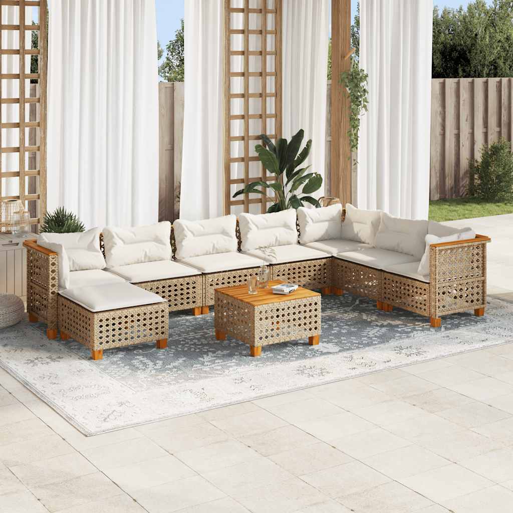 9-delige Loungeset met kussens poly rattan beige is nu te koop bij PeponiXL, paradijselijk wonen!