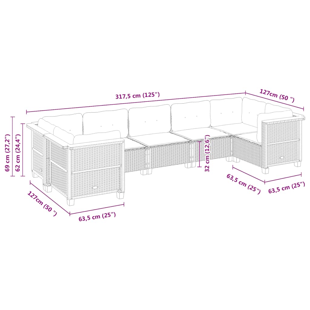 7-delige Loungeset met kussens poly rattan zwart is nu te koop bij PeponiXL, paradijselijk wonen!