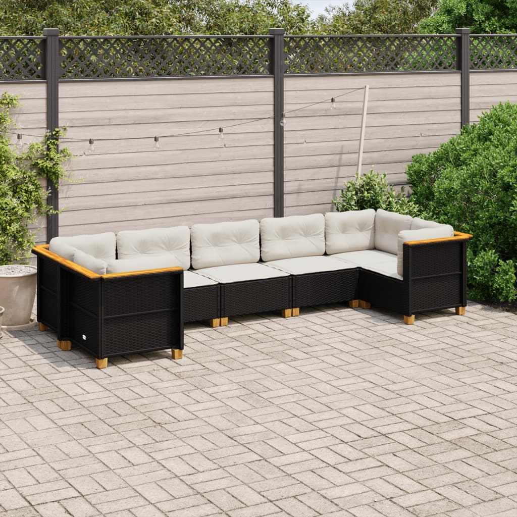 7-delige Loungeset met kussens poly rattan zwart is nu te koop bij PeponiXL, paradijselijk wonen!