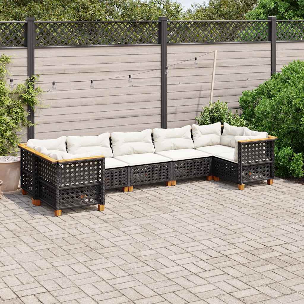 7-delige Loungeset met kussens poly rattan zwart is nu te koop bij PeponiXL, paradijselijk wonen!