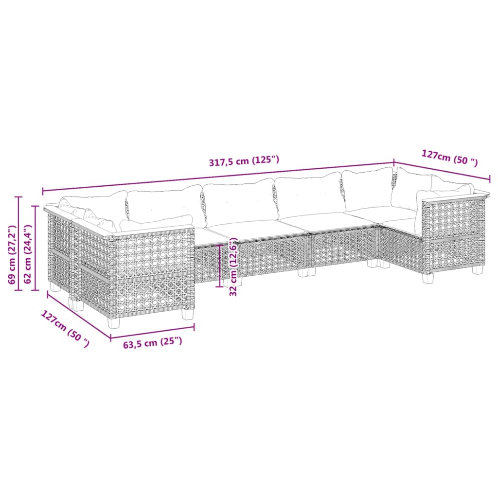 7-delige Loungeset met kussens poly rattan grijs is nu te koop bij PeponiXL, paradijselijk wonen!