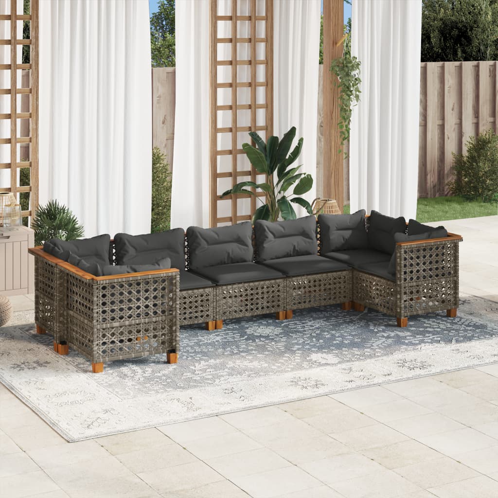 7-delige Loungeset met kussens poly rattan grijs is nu te koop bij PeponiXL, paradijselijk wonen!