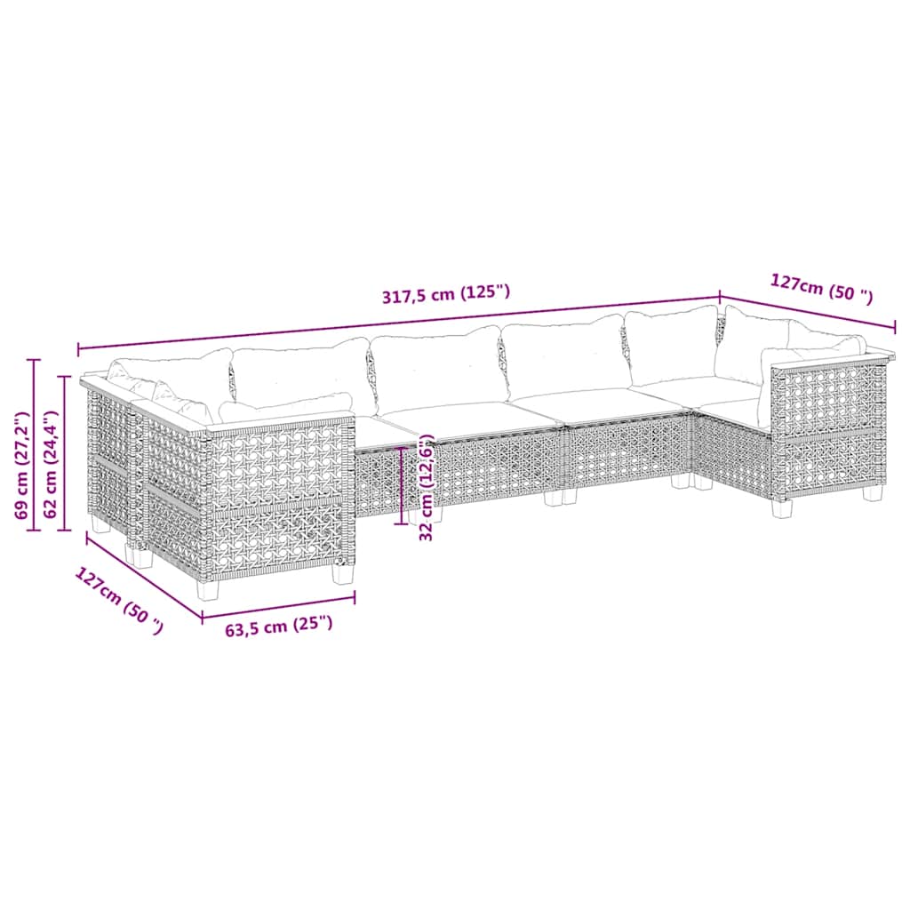 7-delige Loungeset met kussens poly rattan beige is nu te koop bij PeponiXL, paradijselijk wonen!
