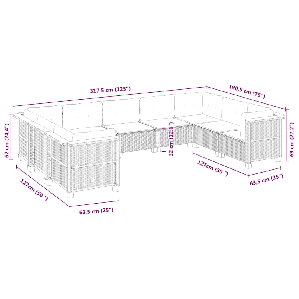 9-delige Loungeset met kussens poly rattan zwart is nu te koop bij PeponiXL, paradijselijk wonen!