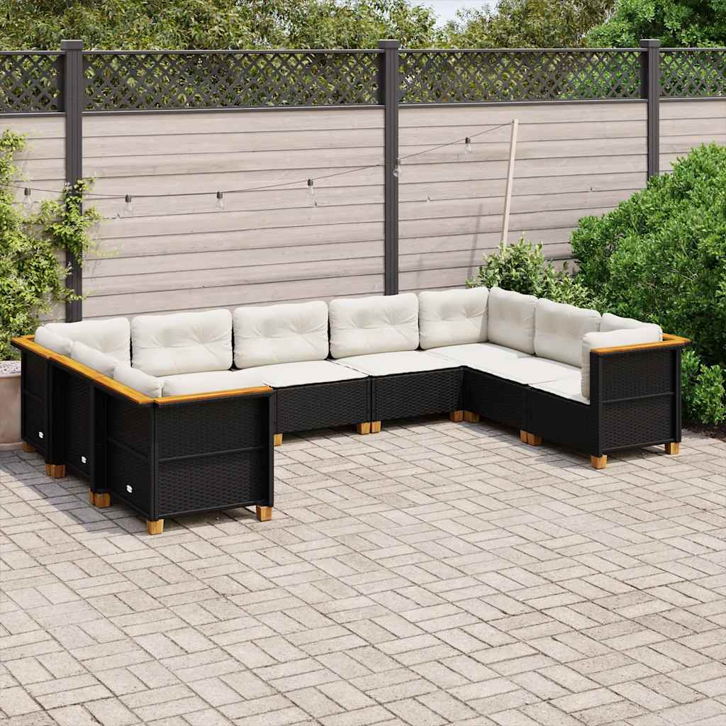 9-delige Loungeset met kussens poly rattan zwart is nu te koop bij PeponiXL, paradijselijk wonen!