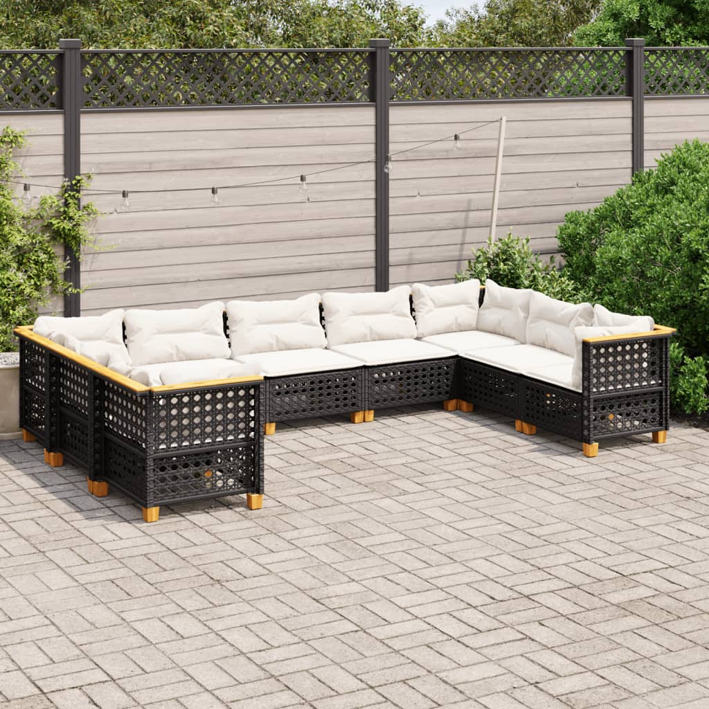 9-delige Loungeset met kussens poly rattan zwart is nu te koop bij PeponiXL, paradijselijk wonen!