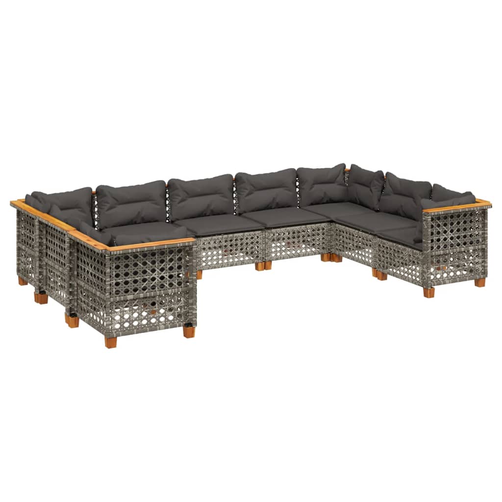 9-delige Loungeset met kussens poly rattan grijs is nu te koop bij PeponiXL, paradijselijk wonen!