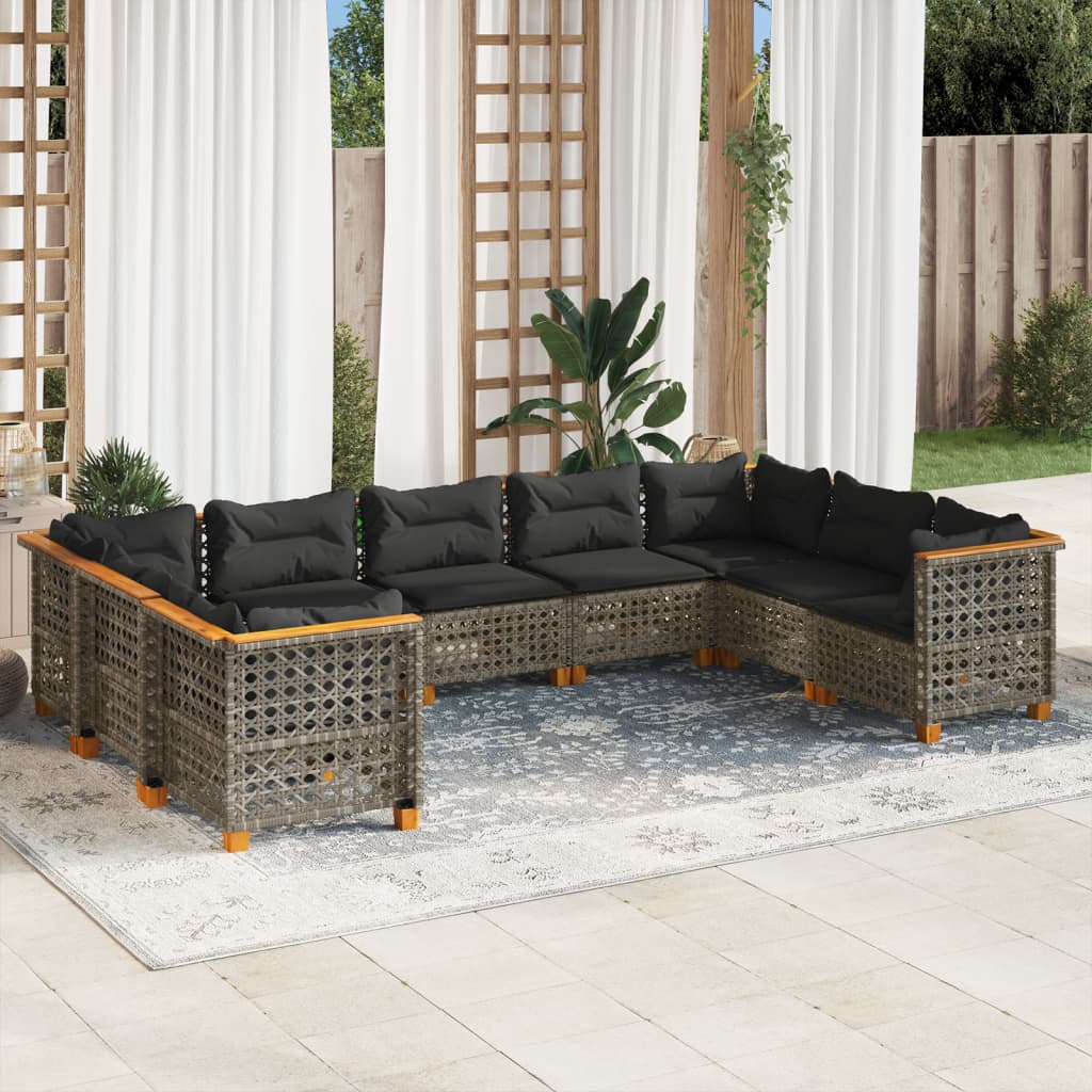 9-delige Loungeset met kussens poly rattan grijs is nu te koop bij PeponiXL, paradijselijk wonen!