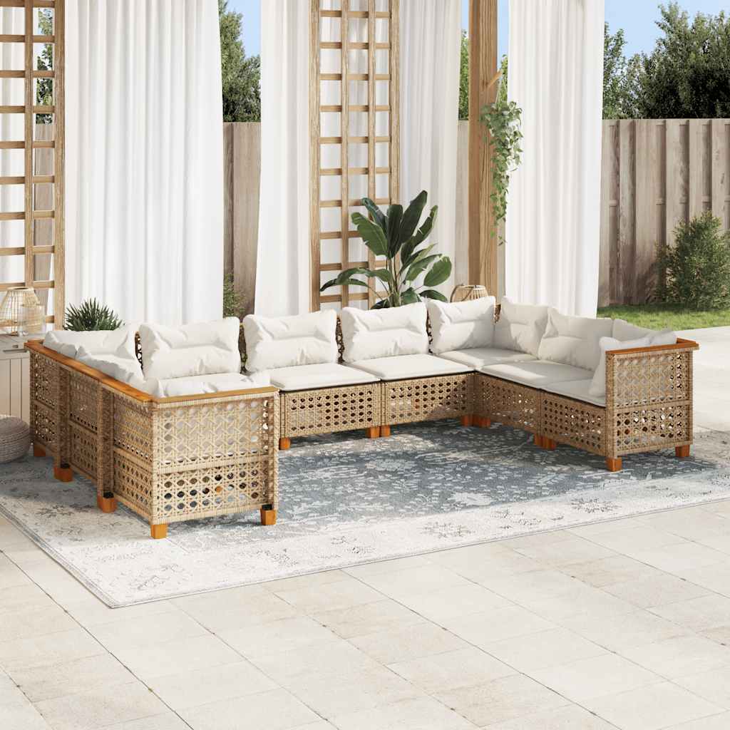 9-delige Loungeset met kussens poly rattan beige is nu te koop bij PeponiXL, paradijselijk wonen!