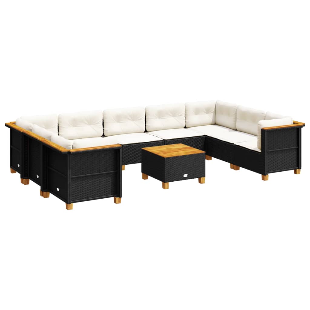 10-delige Loungeset met kussens poly rattan zwart is nu te koop bij PeponiXL, paradijselijk wonen!