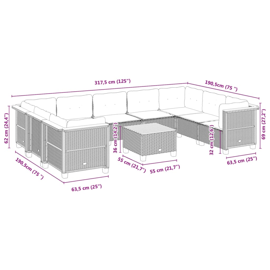 10-delige Loungeset met kussens poly rattan zwart is nu te koop bij PeponiXL, paradijselijk wonen!