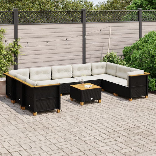 10-delige Loungeset met kussens poly rattan zwart is nu te koop bij PeponiXL, paradijselijk wonen!