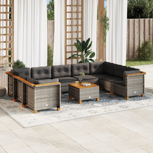 10-delige Loungeset met kussens poly rattan grijs is nu te koop bij PeponiXL, paradijselijk wonen!
