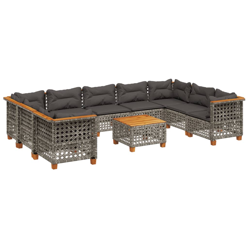 10-delige Loungeset met kussens poly rattan grijs is nu te koop bij PeponiXL, paradijselijk wonen!
