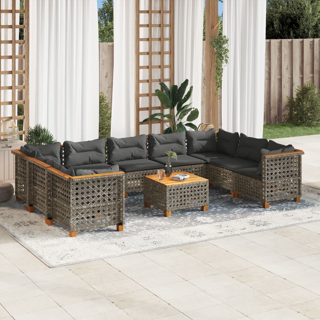 10-delige Loungeset met kussens poly rattan grijs is nu te koop bij PeponiXL, paradijselijk wonen!