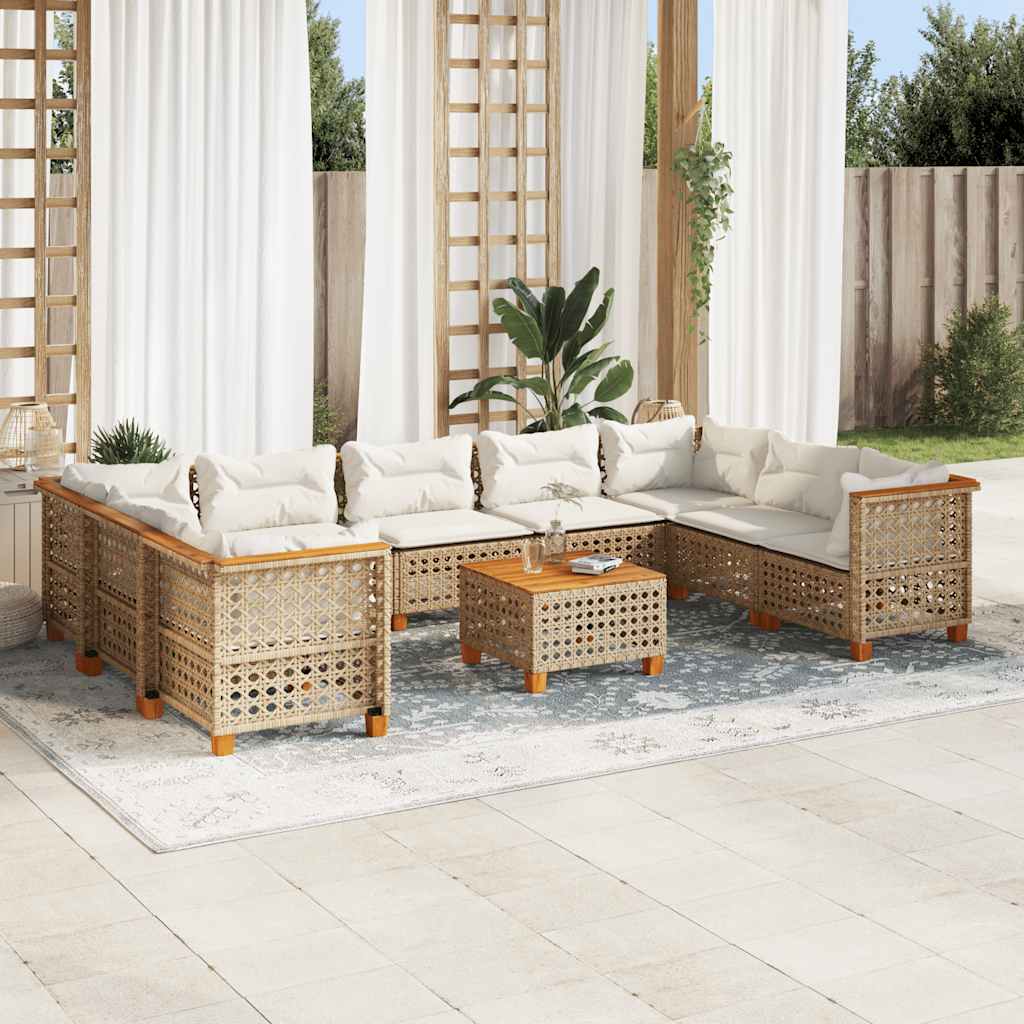 10-delige Loungeset met kussens poly rattan beige is nu te koop bij PeponiXL, paradijselijk wonen!