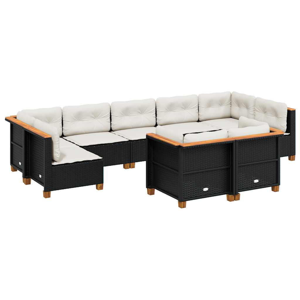 9-delige Loungeset met kussens poly rattan zwart is nu te koop bij PeponiXL, paradijselijk wonen!