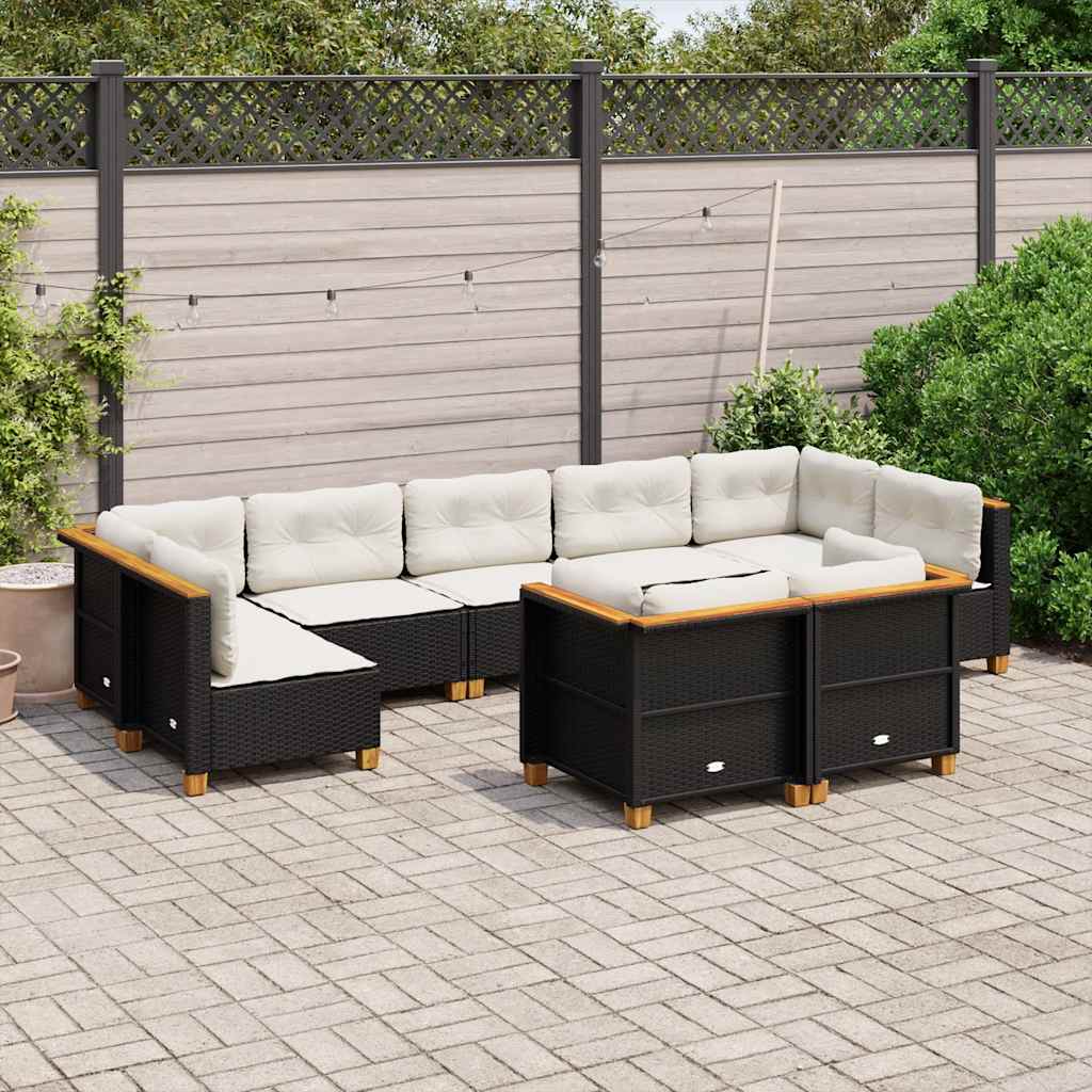 9-delige Loungeset met kussens poly rattan zwart is nu te koop bij PeponiXL, paradijselijk wonen!