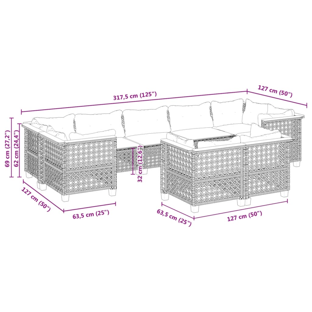 9-delige Loungeset met kussens poly rattan zwart is nu te koop bij PeponiXL, paradijselijk wonen!